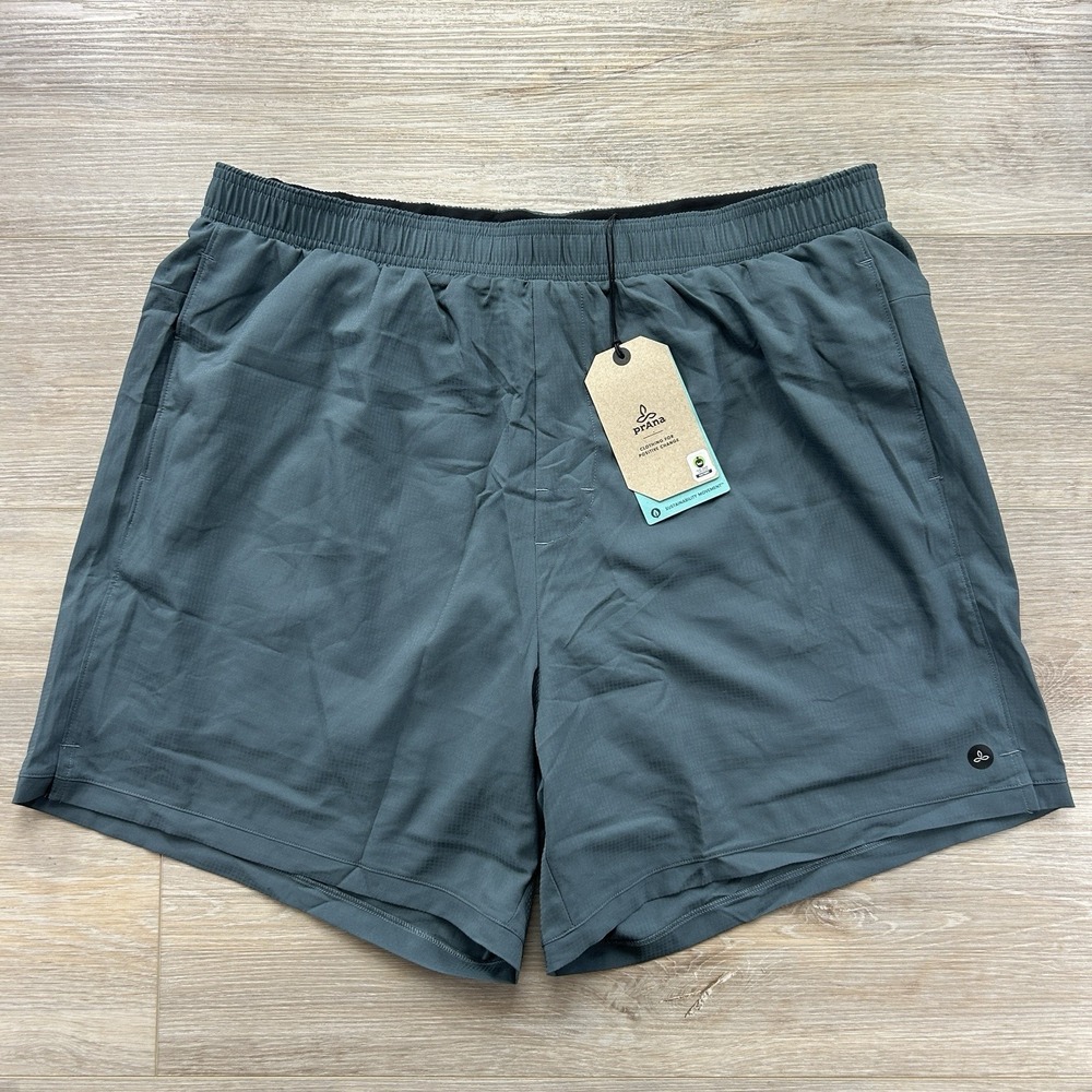 NWT‎ PrAna XXL Peak to Pavement Lined 6" Short Grey Blue Stretch Outdoors